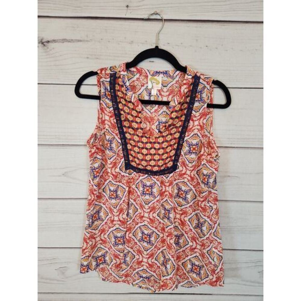 Fig and Flower Women's Multicolor Polyester Sleeveless V-Neck Blouse‎ Top Size S